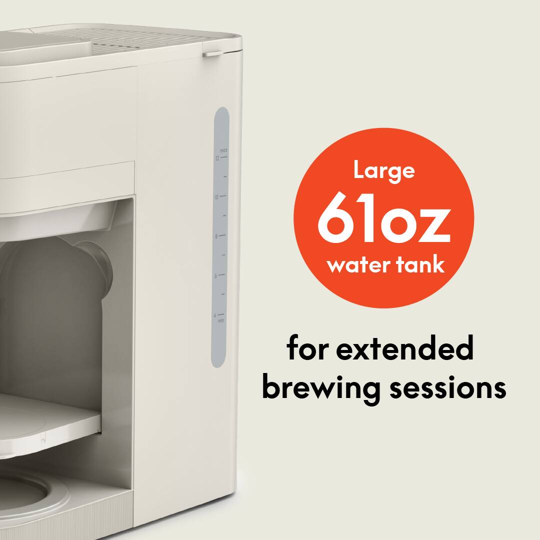 Large 61oz water tank for extended brewing sessions