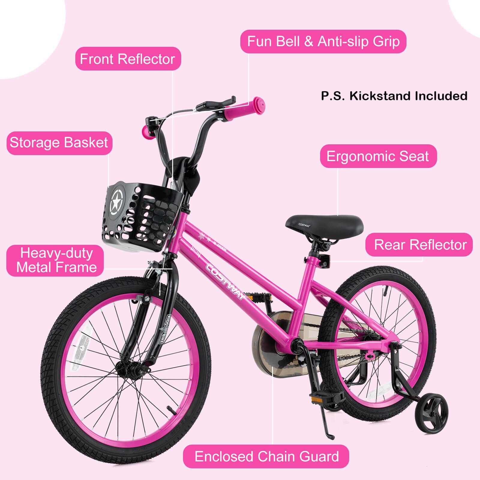 Front Reflector  
Fun Bell & Anti-slip Grip  
P.S. Kickstand Included  
Storage Basket  
Ergonomic Seat  
Heavy-duty Metal Frame  
Rear Reflector  
Enclosed Chain Guard