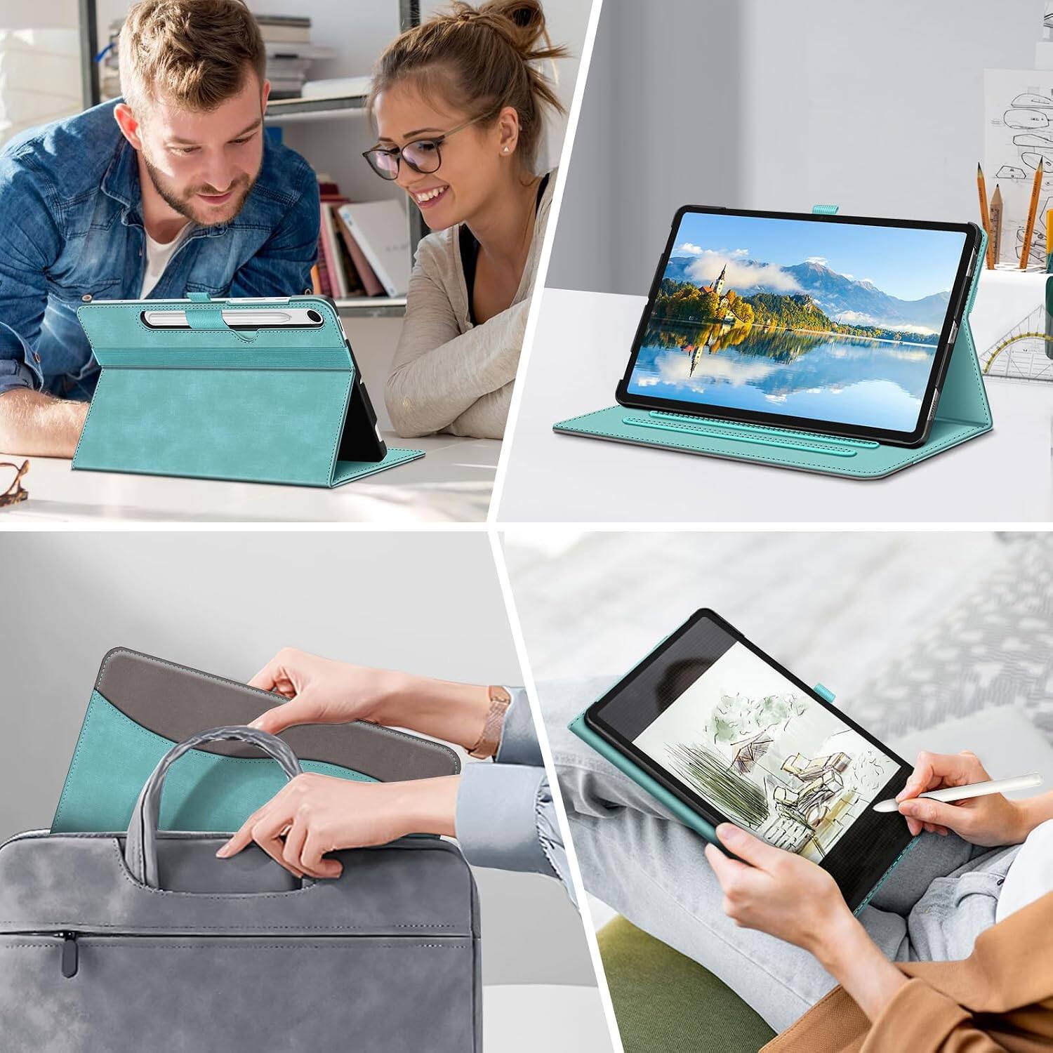 Alt View 3. Fintie - Multi-Angle Case for Samsung Galaxy Tab S10 Lite/ Tab S10 FE/ Tab S9 FE/ Tab S9, With Front Card Pocket, Auto Wake/Sleep - Turquoise.