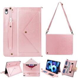Dteck - Crossbody Handbag Wallet Case Apple iPad (A16) 11" 2025/10th ,Shockproof Leather Card Slot Hand Strap Folio Cover Strap - Rosegold