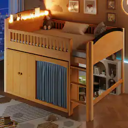 Whisen - Twin Size Loft Bed with Storage Cabinet, Wardrobe and LED Lights, Wooden Kids Bed Frame for Bedroom - Espresso