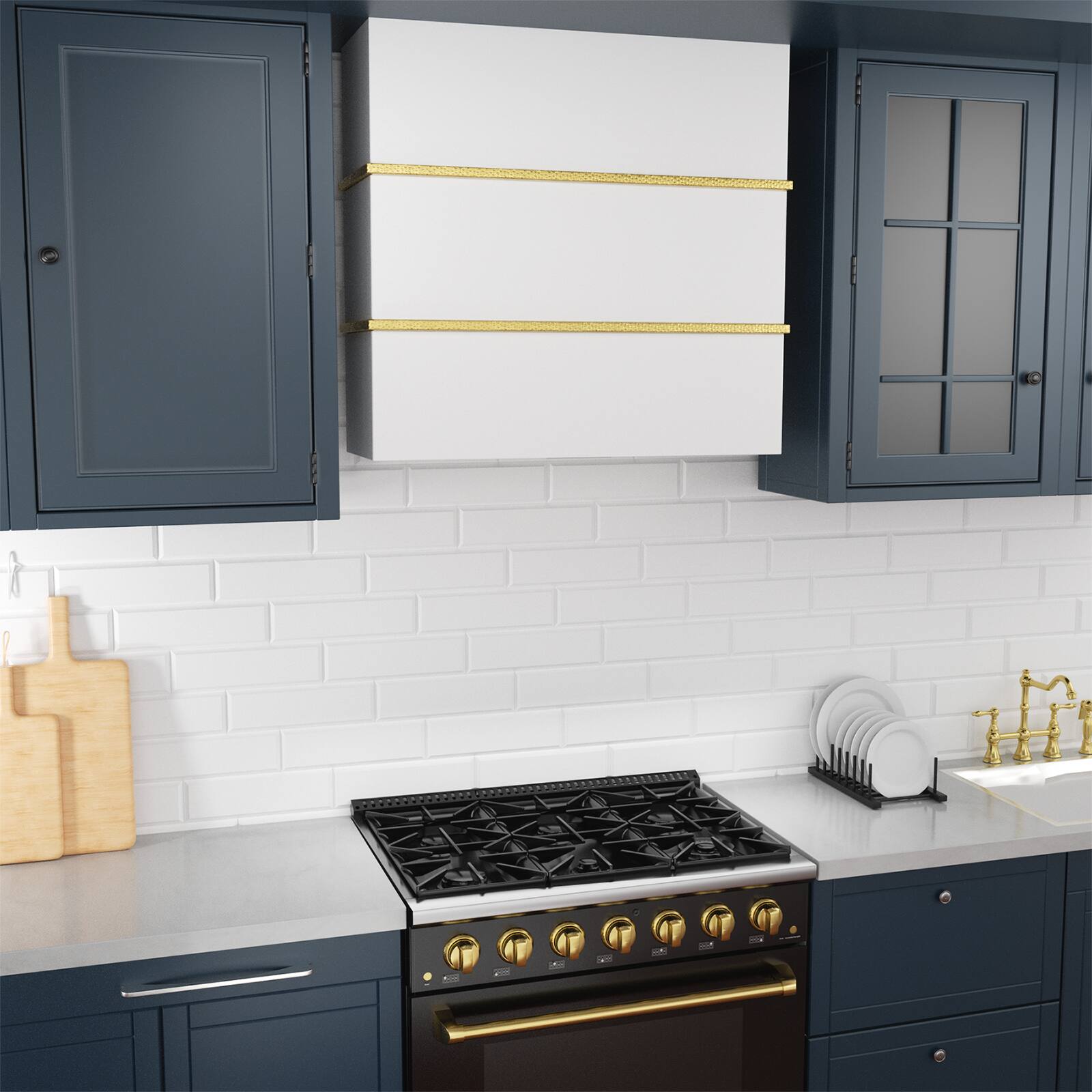 Alt View 4. Akicon - Akicon 30 in Stainless Steel Range Hood with Powerful Vent Motor, 600 CFM, 3 Speed, Wall Mount, in White with Gold - White with Gold.
