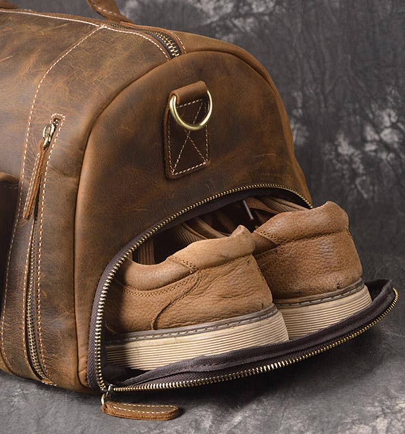 Alt View 9. Steel Horse Leather - The Bard Weekender | Handmade Leather Duffle Bag - Brown.