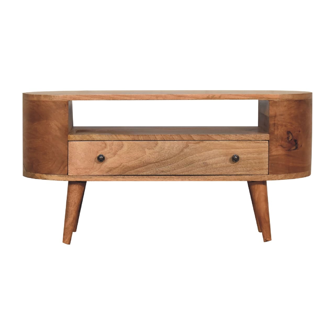 Artisan Furniture - Solid Wood Mini Rounded Entertainment Unit, 1 Drawer, 1 Open Slot, Brown - Beige price history on PriceWatchPro