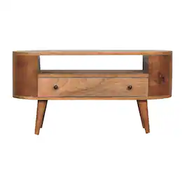 Artisan Furniture - Solid Wood Mini Rounded Entertainment Unit, 1 Drawer, 1 Open Slot, Brown - Beige