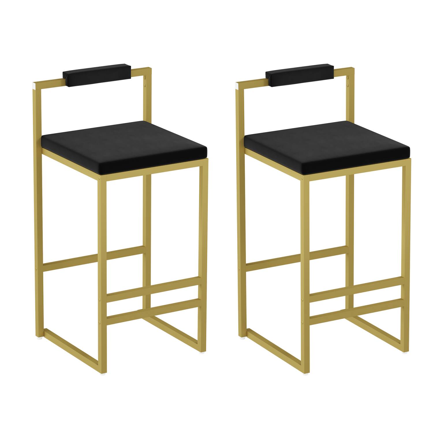 Alt View 5. HTUTWOO - Upholstered Velvet Bar Stools Set of 2, Modern Counter Height Chairs with Creamy White Seat and Gold Metal Legs - Black.