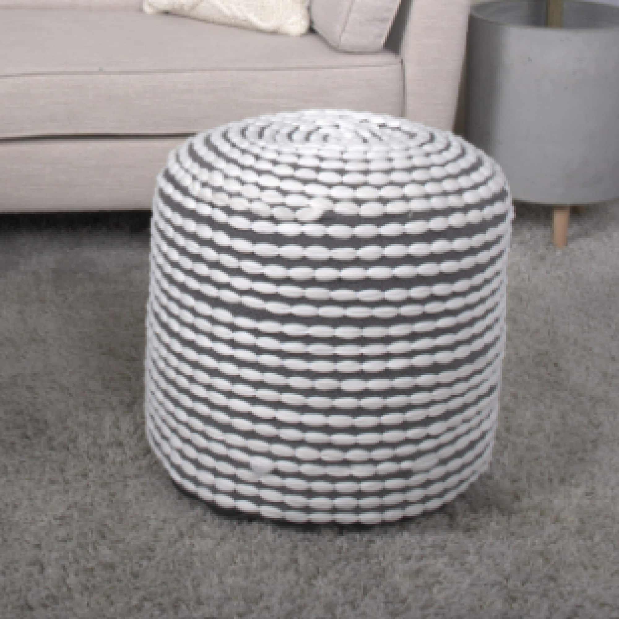 GOODSILO - Water Resistant Handcrafted Cylindrical Pouf Ottoman for Indoor Use - White