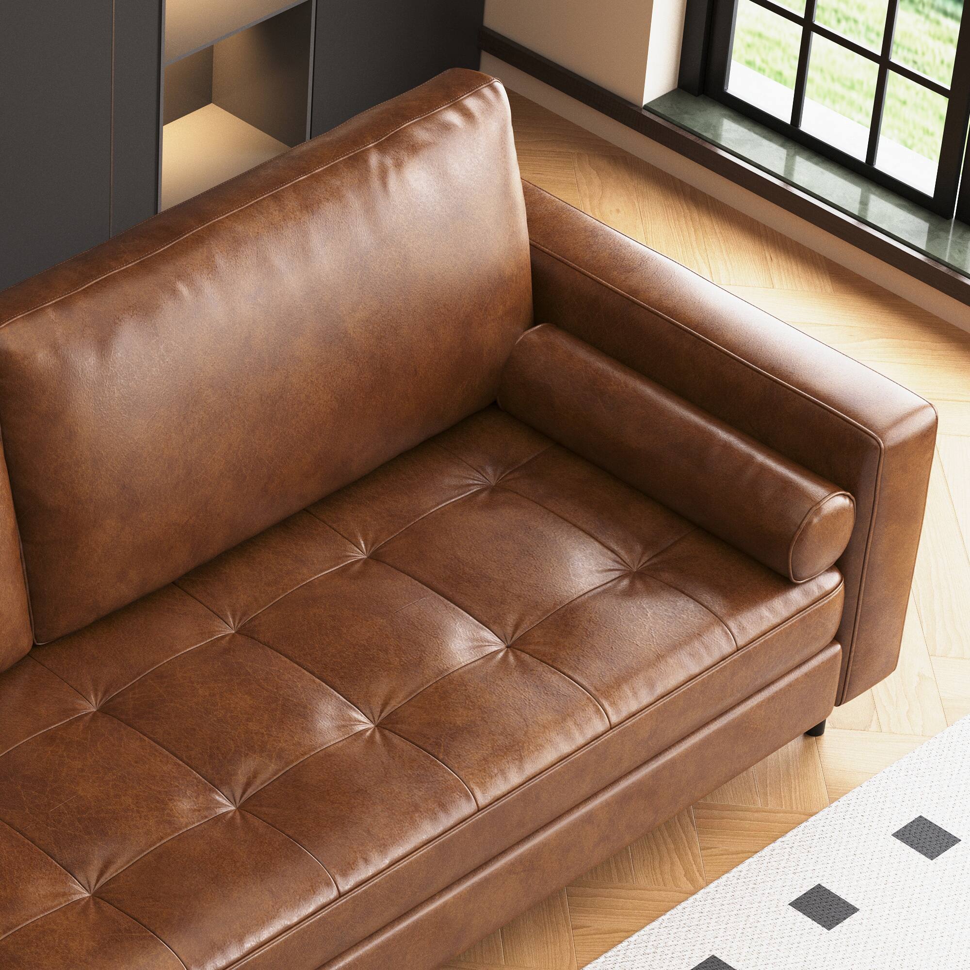 Alt View 1. luck idea - 80.31" Vintage High-End Oil-Waxed Leather Sofa with Solid Frame for Living Room - Brown.