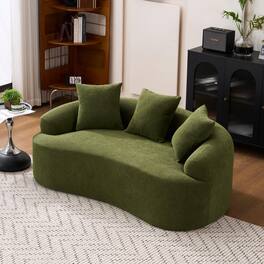 Anysun - 65" Curved Chenille Loveseat Sofa - Full Compression Sponge, No Assembly, 300 lbs Capacity, Includes 3 Pillows - Green