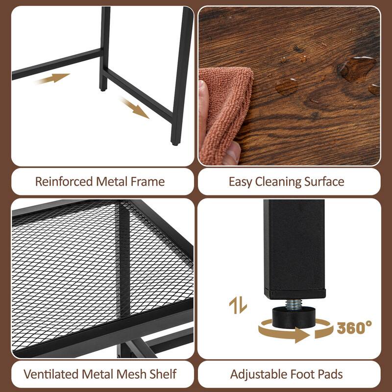 Reinforced Metal Frame  
Easy Cleaning Surface  
1 360 Ventilated Metal Mesh Shelf  
Adjustable Foot Pads