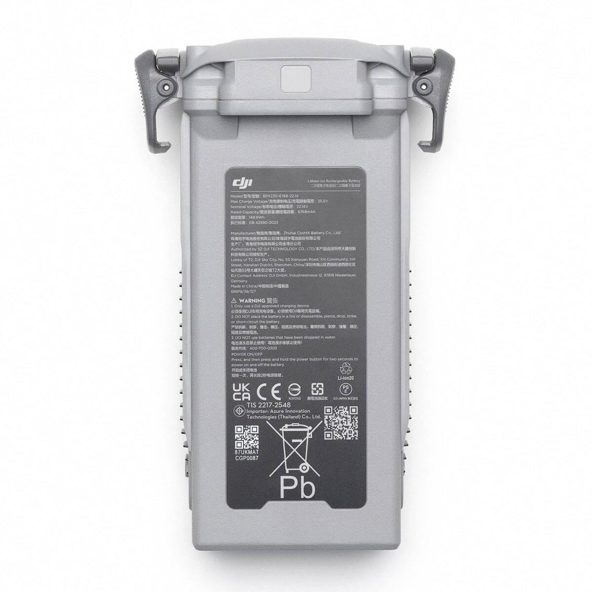 Cishium on Rechargeable Battery  
Model: BPY250-6768-2214  
Max: 25.5m  
Nominal Rated: KAmBK2  
Aow: 08 42590-2025  
Zhuhai CosMX  

by  
Lobby 0.5 Sky City 55 Kianyuan Road, DE Community per Street, Nanshan Shenzhen China  
Contact Address 33 Germany Made in ENP9/39/127  
1 BUCK Niederlauer,  
A WARNING Only OU approved charging device 2 00 NOT place THE battery 2g DAMOL drun sale. battery  
NOT use batteries the have dropped water.  
400-700-0301 POWER ON/OFF Press, and than press and hold the power button by two seconds = power on and battery  
2 Li-lon20 UK CA 434255 COUL TIS 2217-2548  
Importer: Azure Innovation Technologies (Thailand) Co., Ltd.  
87UKMAT CGP0087  
Pb