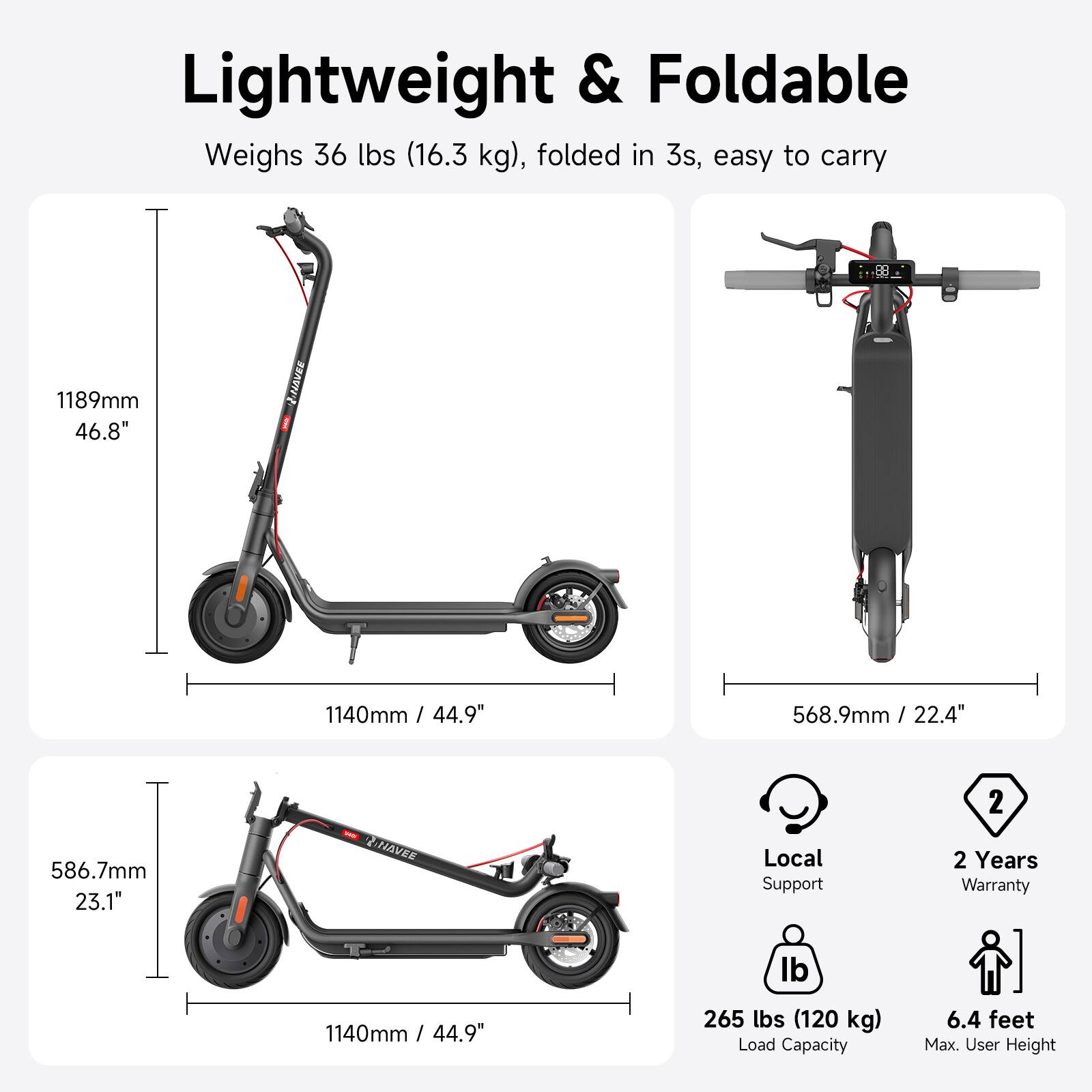 NAVEE V40N Electric Scooter, 25 Miles Max Range, 20 MPH Max Speed