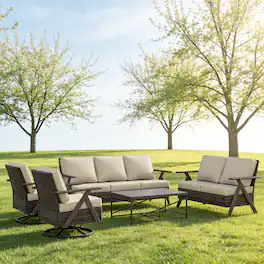Bestier - Patio Furniture Set, Outdoor Conversation Set with Thick Cushion Sofa Loveseat Swivel Chairs Coffee Table for Backyard - Beige