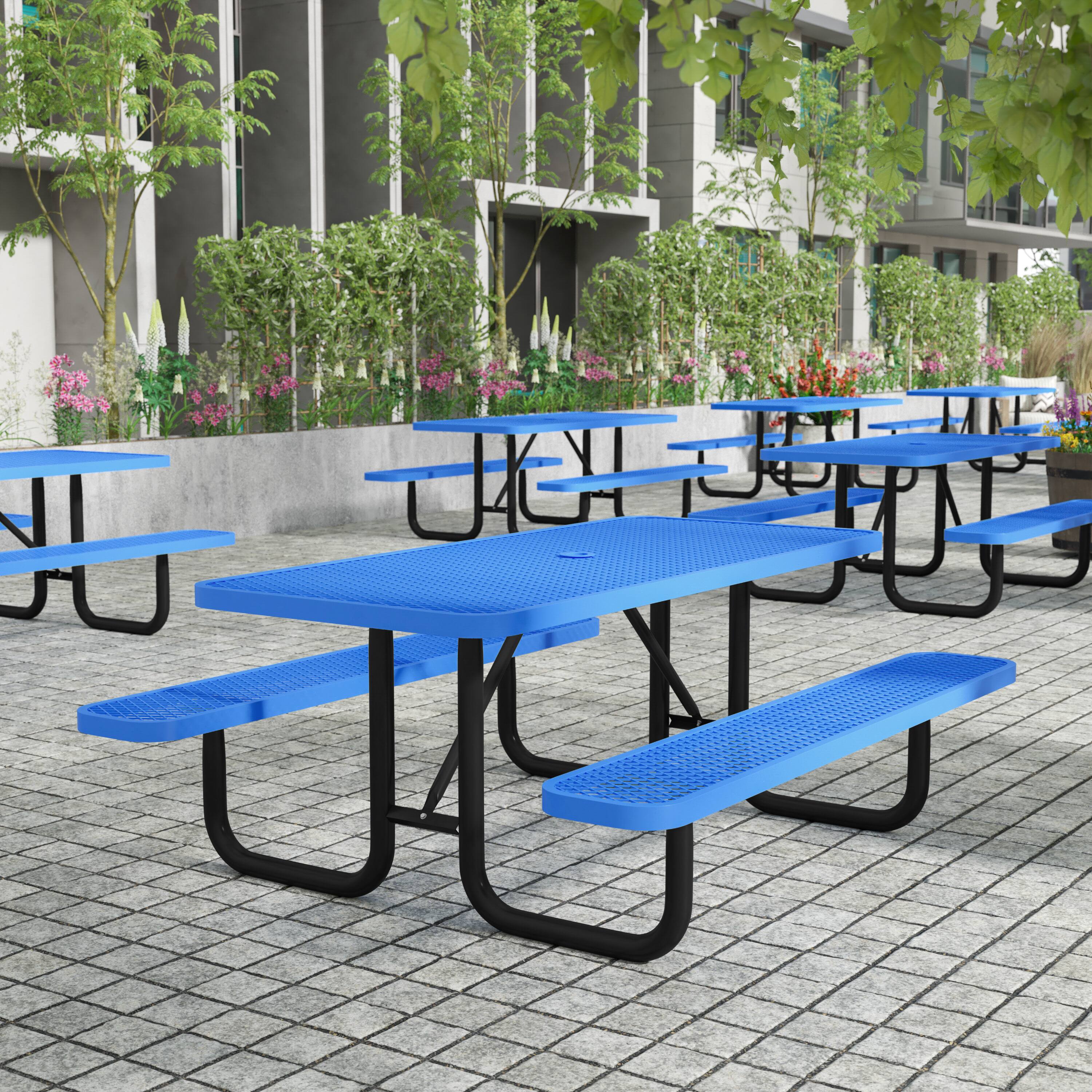 Alt View 1. Flash Furniture - Mantilla 6' Rectangular Outdoor Picnic Table with Commercial Heavy Gauge Expanded Metal Mesh Top and Seats and Steel Fra - Blue.