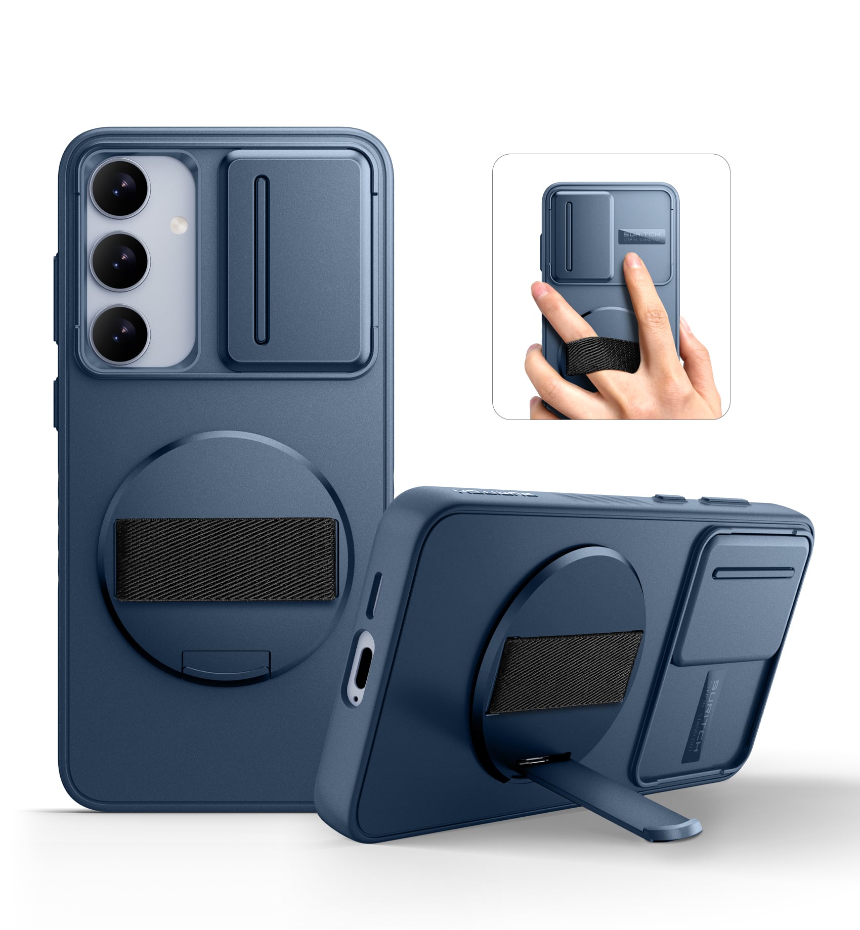SURITCH - Case for Samsung Galaxy S24+ Plus with 360° Rotatable Hand Strap, Invisible Kickstand, Camera Cover, Rugged Shockproof - Deep Blue price history on PriceWatchPro