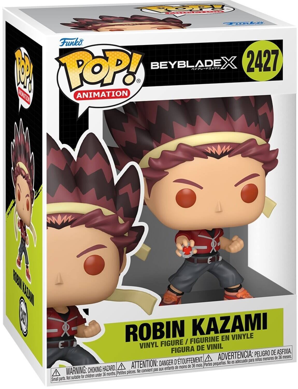 Funko POP! Animation BEYBLADE X 2427  
ROBIN KAZAMI  
VINYL FIGURE / FIGURINE EN VINYLE / FIGURA DE VINIL  

WARNING: CHOKING HAZARD. Small parts. Not suitable for children under 36 months.  
ADVERTENCIA: PEOR DE ASFIXIA. Peligro de asfixia. No es adecuado para niños menores de 36 meses.  
ATTENTION: DANGER D'ÉTOUFFEMENT. Ne convient pas aux enfants de moins de 36 mois.