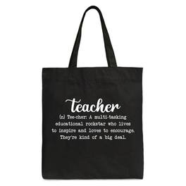 OrnamentallyYou - Teacher Definition Canvas Tote Bag, Inspirational Quote Gift Shopper for Educators - Black