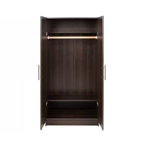 Back. SlickBlue - Wooden Bedroom Armoire Wardrobe Cabinet with Hanging Rail for Clothes Storage - Brown.