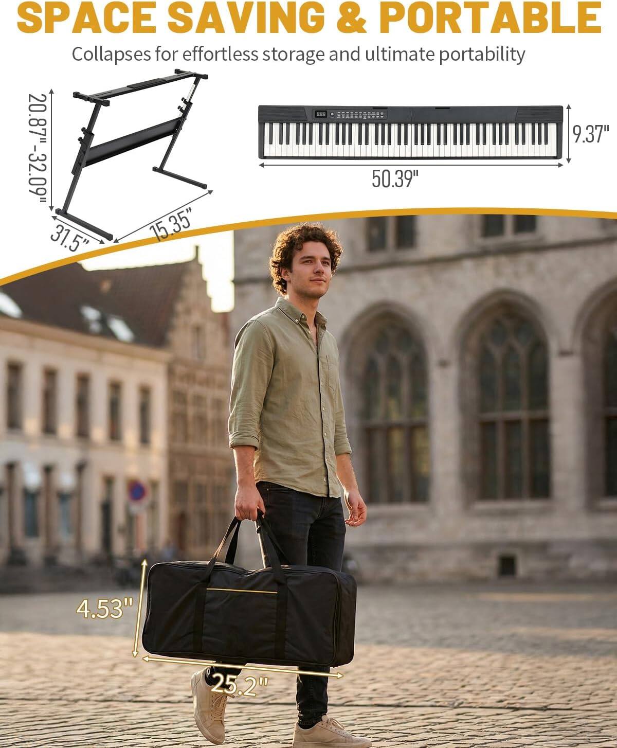 SPACE SAVING & PORTABLE  
Collapses for effortless storage and ultimate portability  

- 9.37"  
- 20.87"-32.09"  
- 50.39"  
- 15"  
- 35"  
- 31.5"  
- 4.53"  
- 25.2"