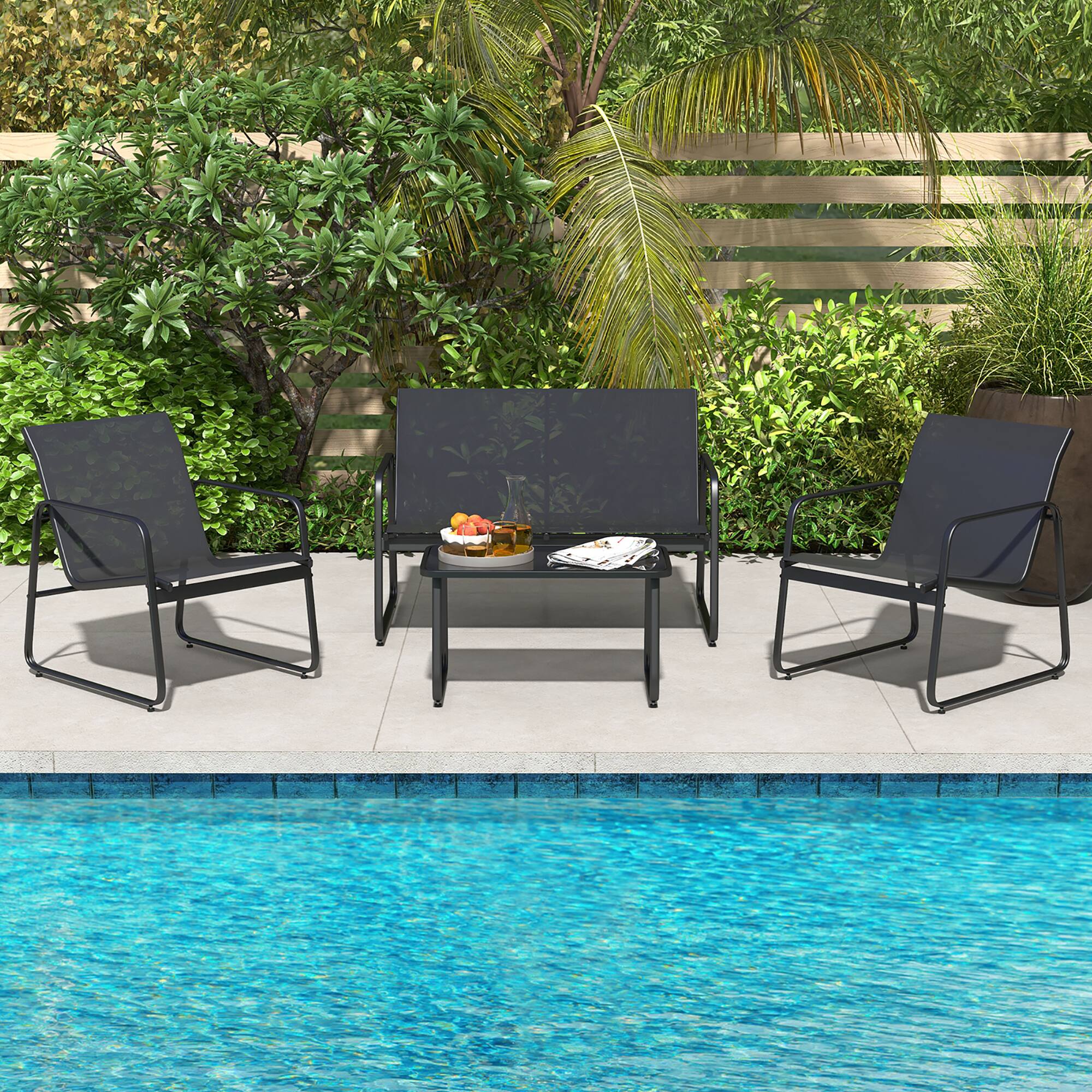 Alt View 1. Costway - Costway 4 Pieces Patio Furniture Set Outdoor Tempered Glass Coffee Table Chair Loveseat - Black.