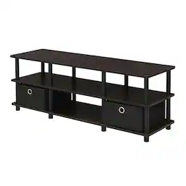 FurniFact - Espresso/Black TV Stand with Storage Bins and Wood Construction - Brown Black