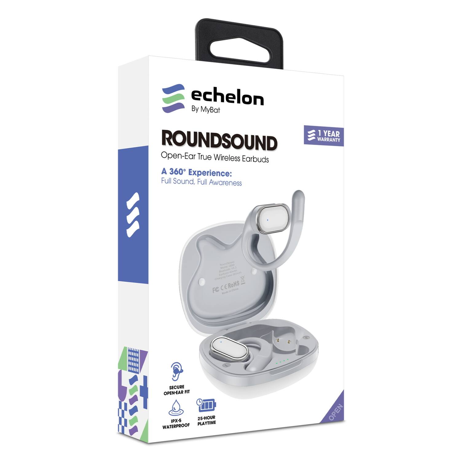 Alt View 4. Echelon - echelon RoundSound Open-Ear True Wireless Earbuds - White - White.