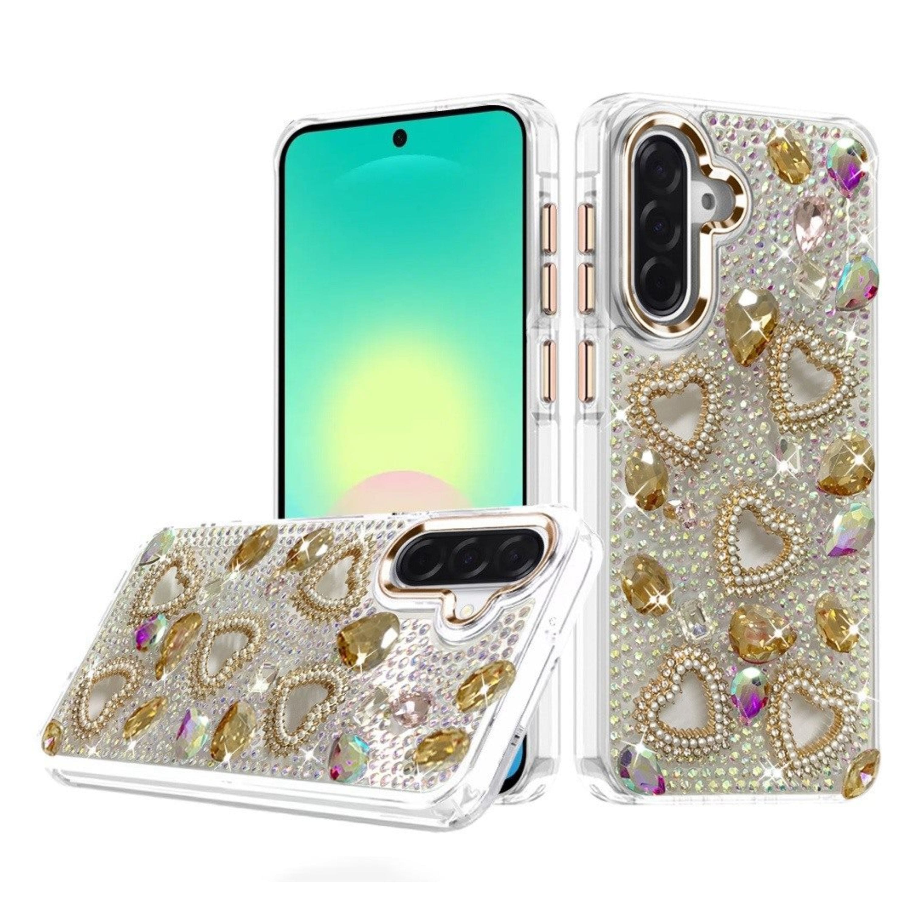 Kitcheniva - Full Bling Hearts 3D Jewel Ornaments Plus Tempered Glass For Samsung A27 5G - Gold price history on PriceWatchPro