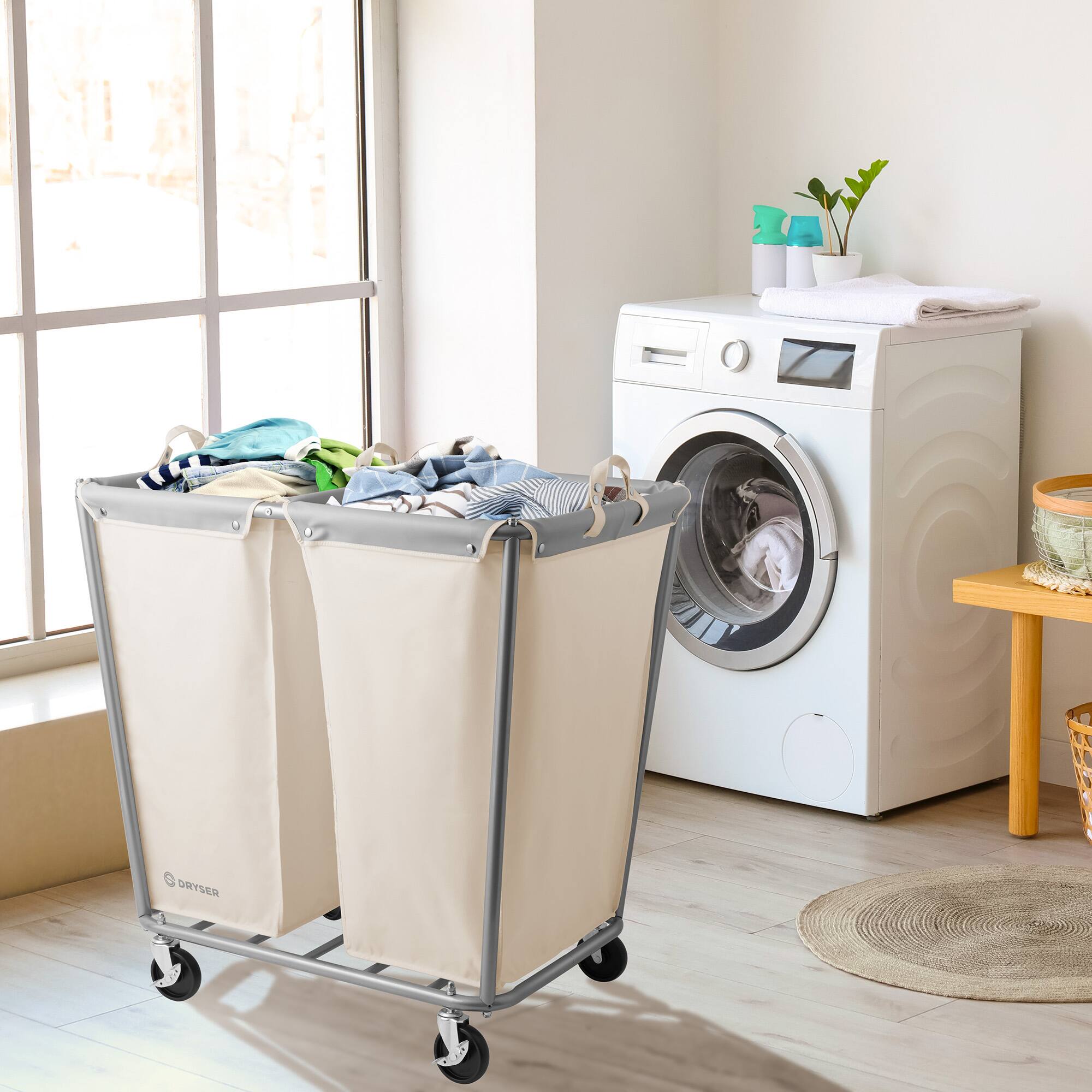 Alt View 6. Dryser - Commercial Rolling Canvas Bin Laundry Hamper on Wheels - White.