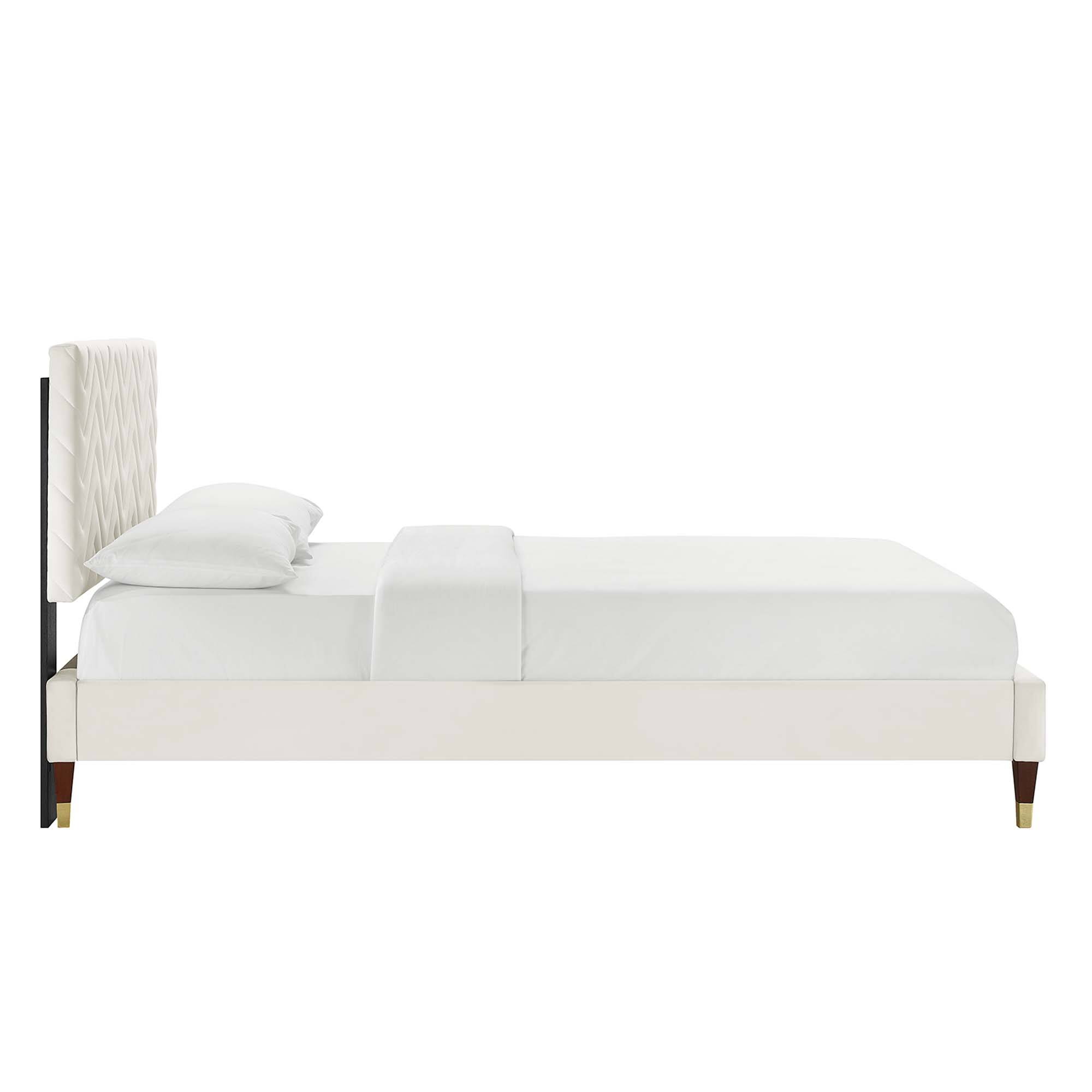Back. Modway - Sienna Performance Velvet Queen Platform Bed - White.