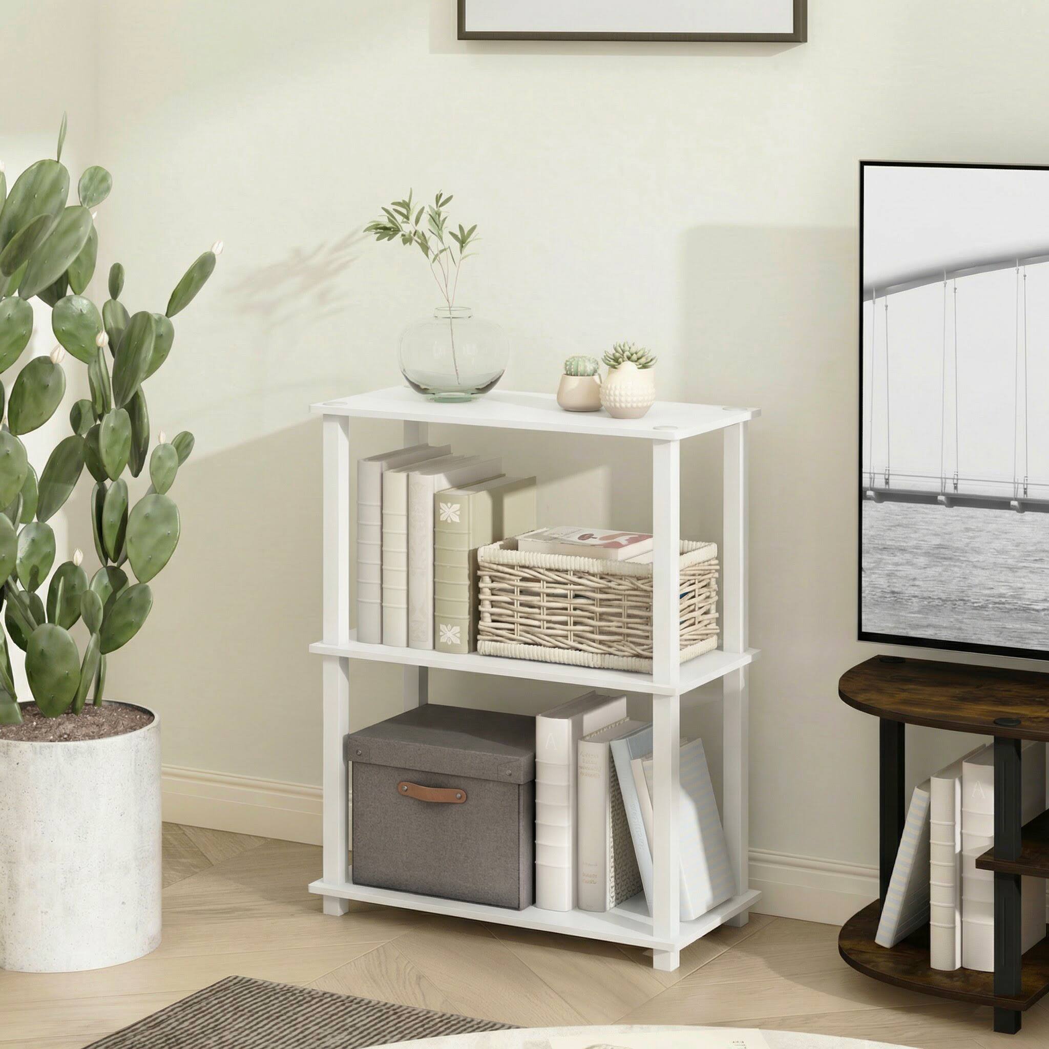 Alt View 1. Furinno - TURN-S-TUBE Storage Shelves, 3-Tier Book Shelf, Corner Shelf, Toolless Open Frame Standing Shelves - White/White.