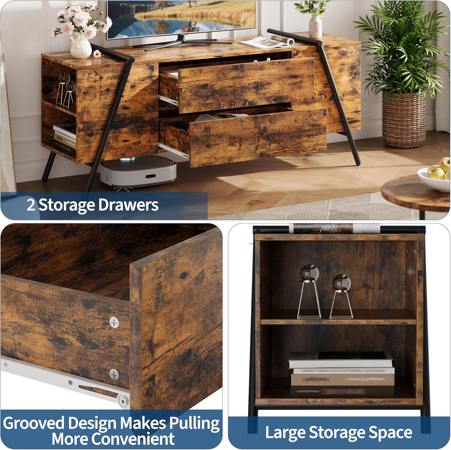 2 Storage Drawers

Grooved Design Makes Pulling More Convenient

Large Storage Space