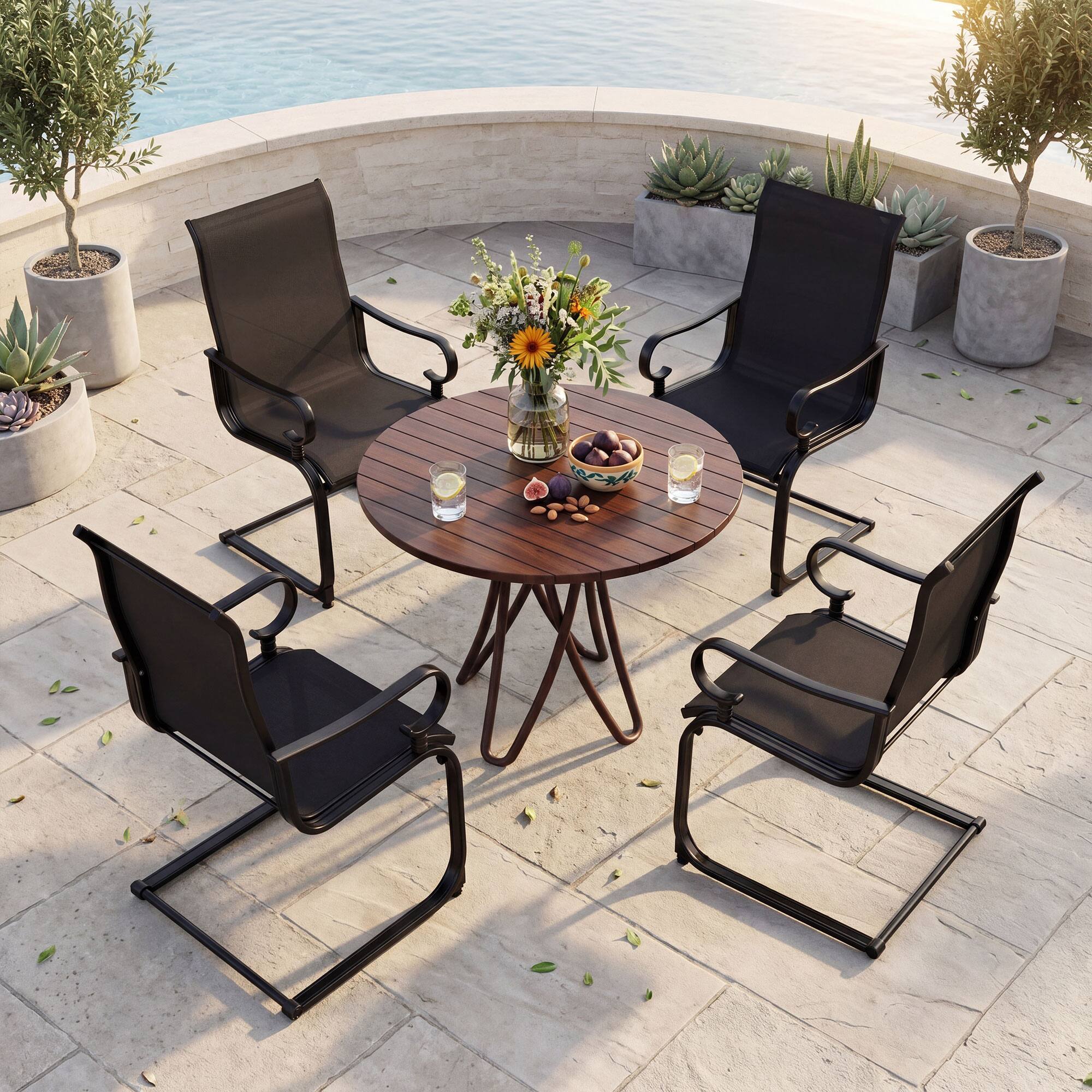 Alt View 1. Gymax - Gymax 4PCS Outdoor Dining Chairs Patio C-Spring Motion w/ Cozy & Breathable Seat Fabric Black - Black.