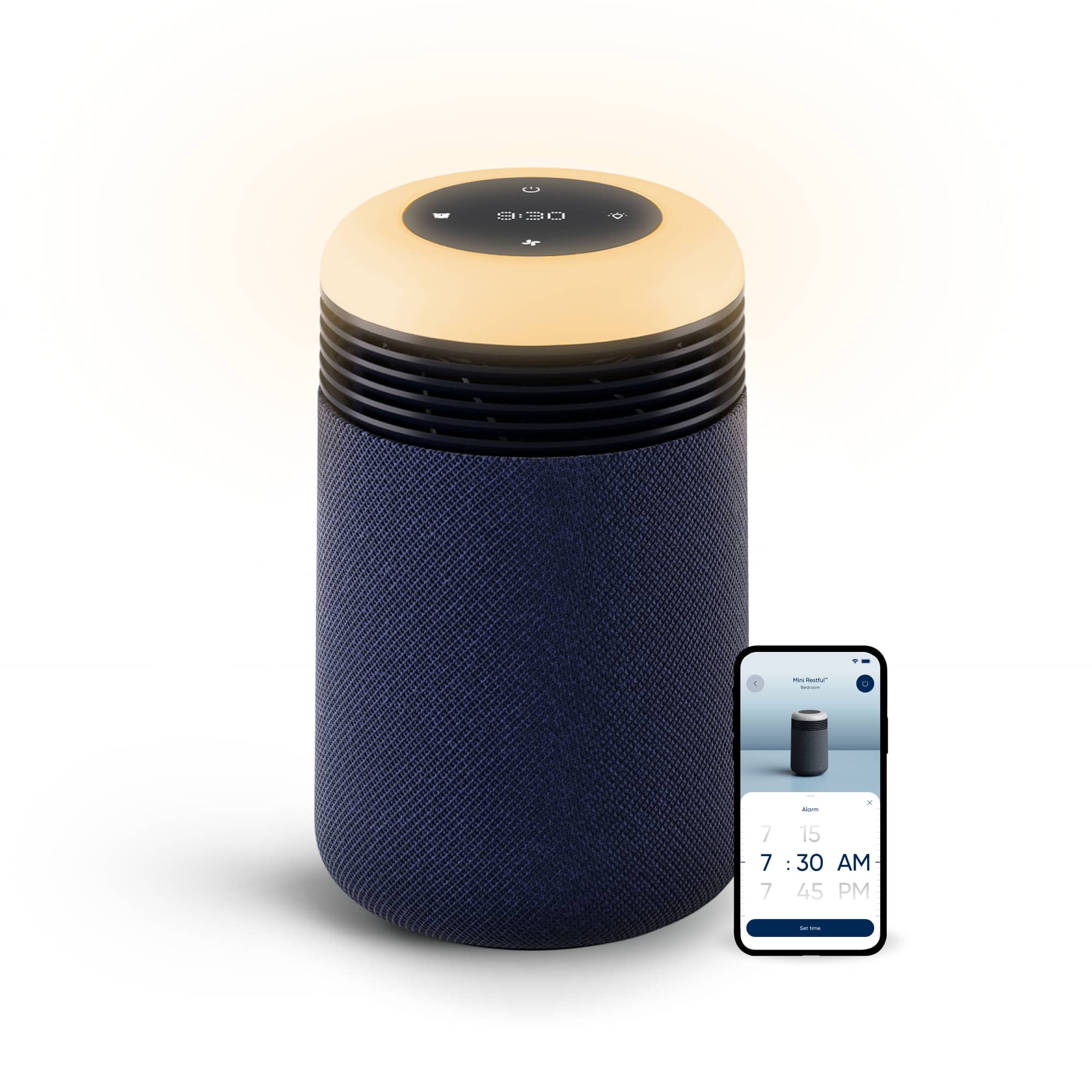Blueair - Smart Mini Restful Air Purifier with Sunrise Clock, Blue, for Bedrooms up to 607 sq ft - Midnight Blue