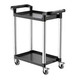 VEVOR - Utility Cart, 300 lbs Load Capacity, 2-tier Utility Plastic Cart with 360° Swivel Wheels (2 with Brakes) - Black