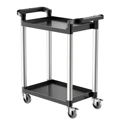 Front. VEVOR - Utility Cart, 300 lbs Load Capacity, 2-tier Utility Plastic Cart with 360° Swivel Wheels (2 with Brakes) - Black.