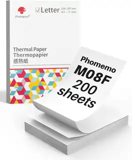 Phomemo - US Letter 8.5" x 11" Thermal Paper, Compatible with M08F-Letter, Q302, M832. 200 Sheets - White