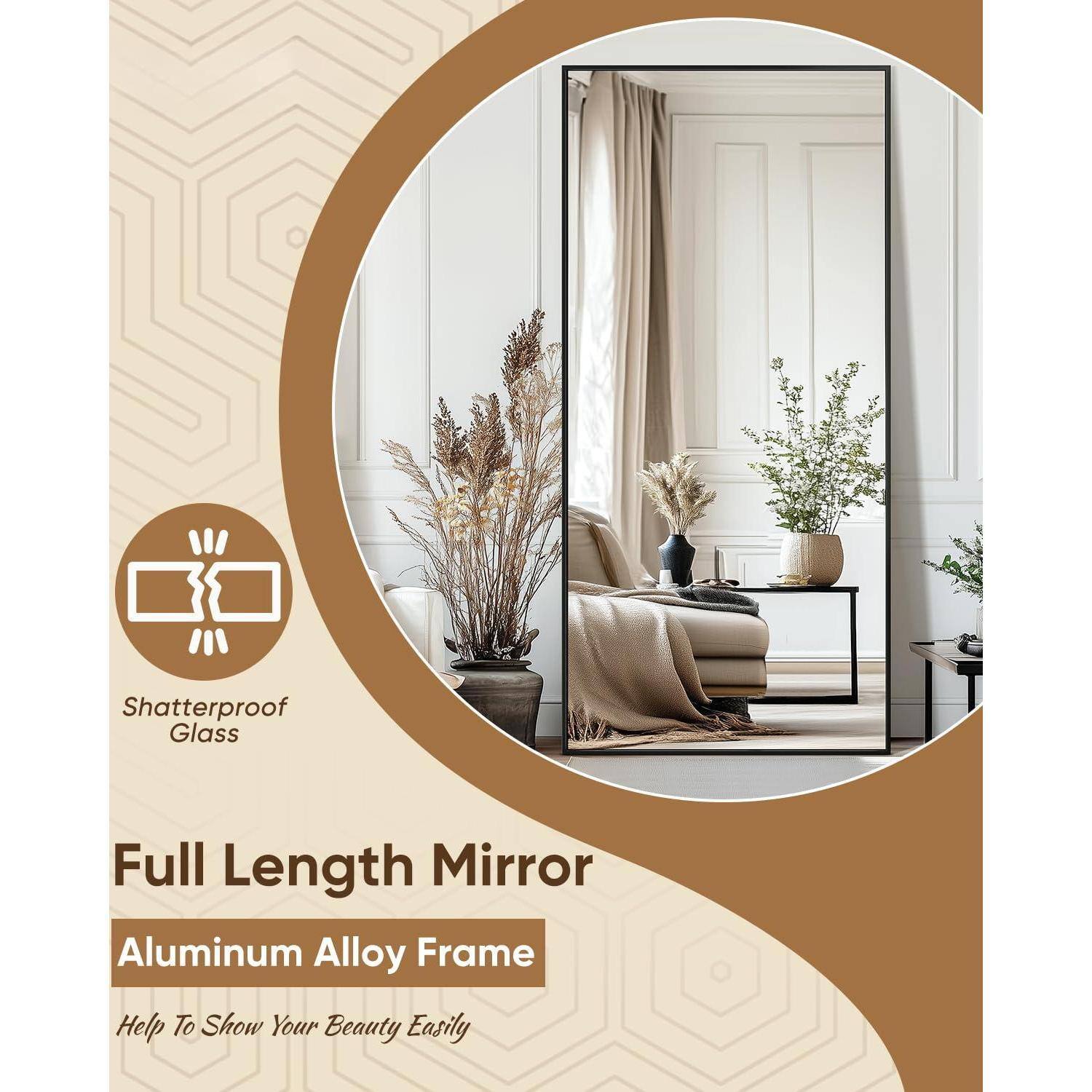 Shatterproof Glass Full Length Mirror Aluminum Alloy Frame Help To Show Your Beauty Easily