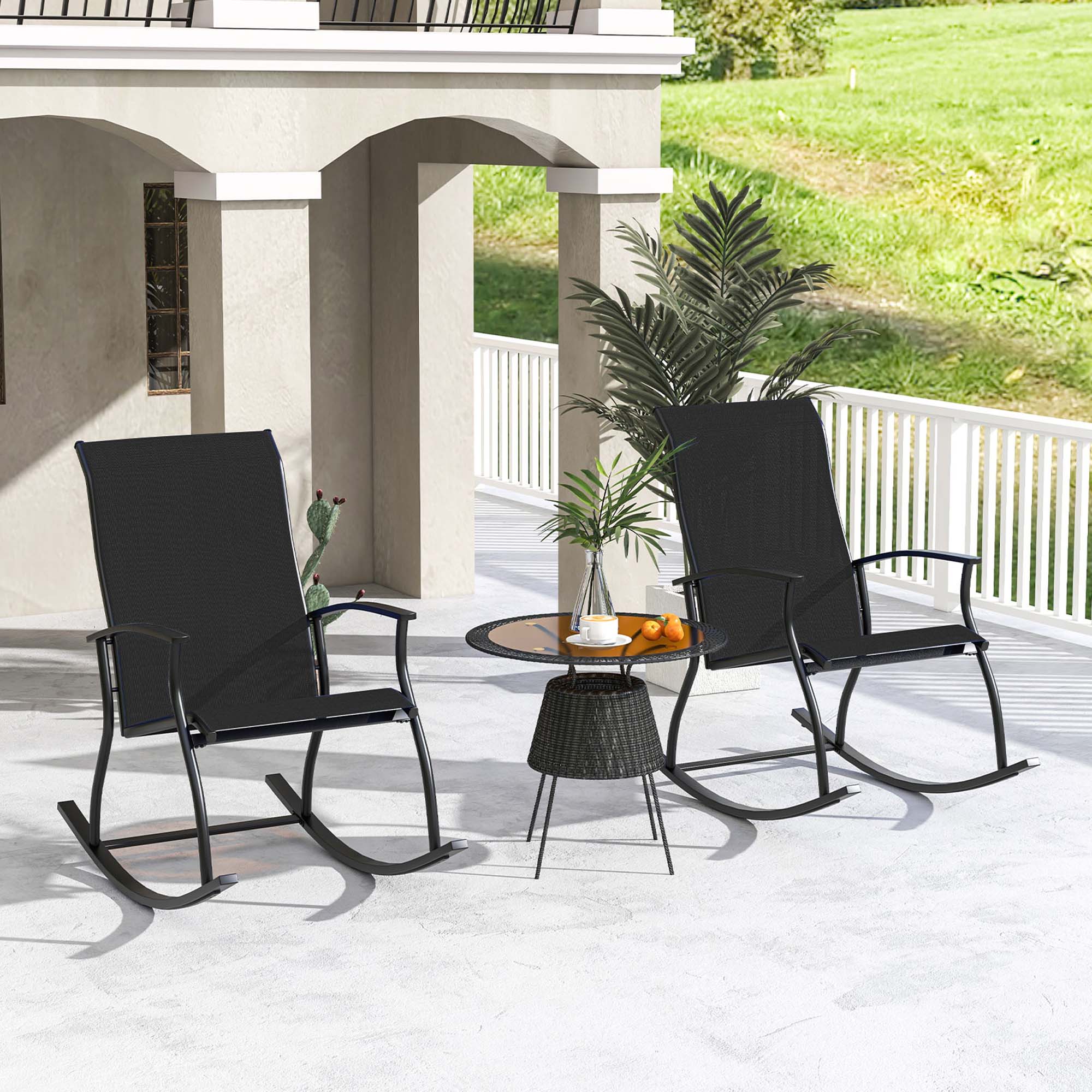 Alt View 4. Costway - Costway 4 PCS Outdoor Rocking Chairs with Breathable Backrest Smooth Safe Rocking Design - Black.