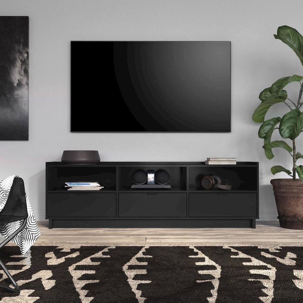 Alt View 4. Prepac - Simply Modern TV Stand Black Engineered Wood Storage Cabinet with Shelves - Black.