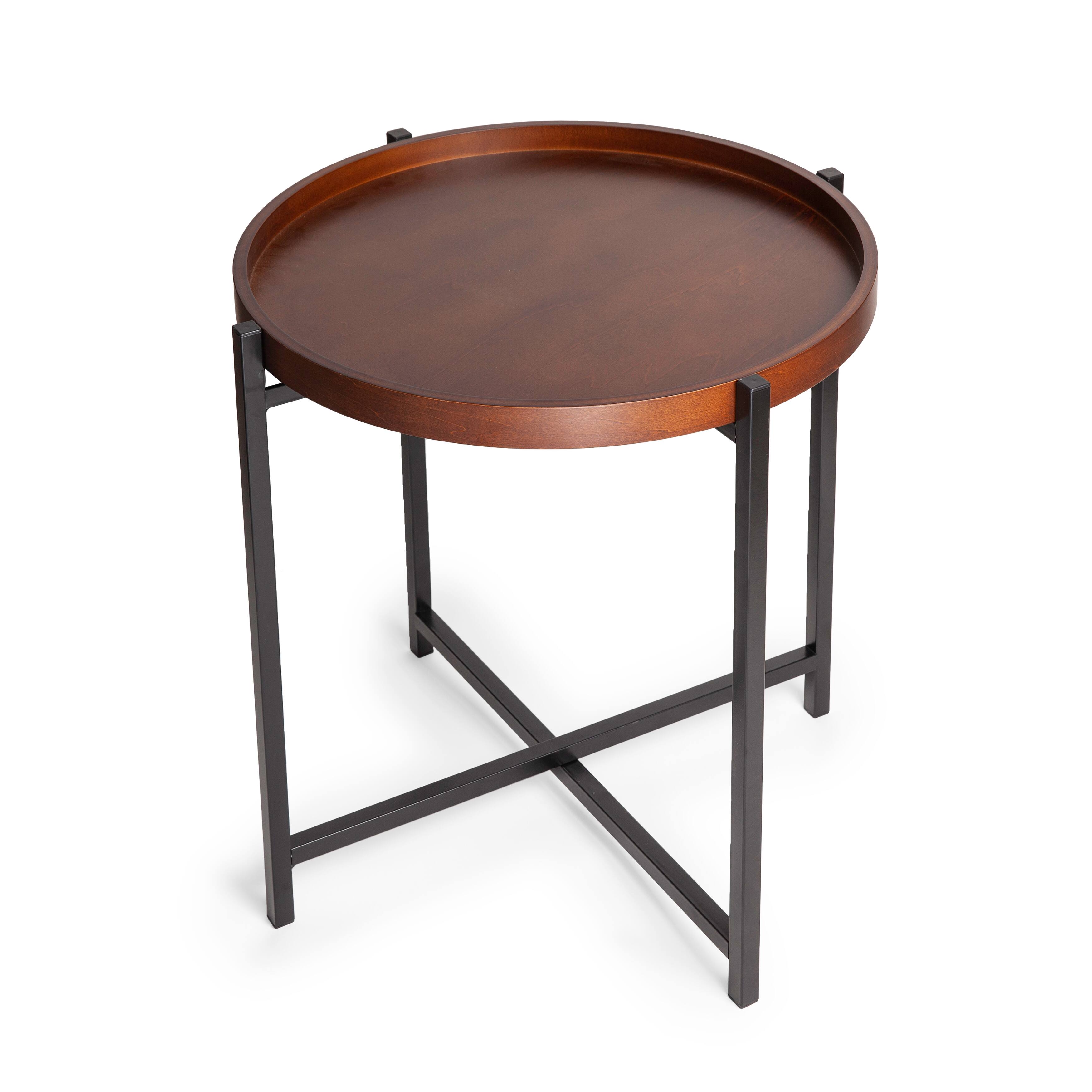 Back. Danya B - Mid-century Modern Round Side Table with Removable Wood Tray - Black, Walnut.