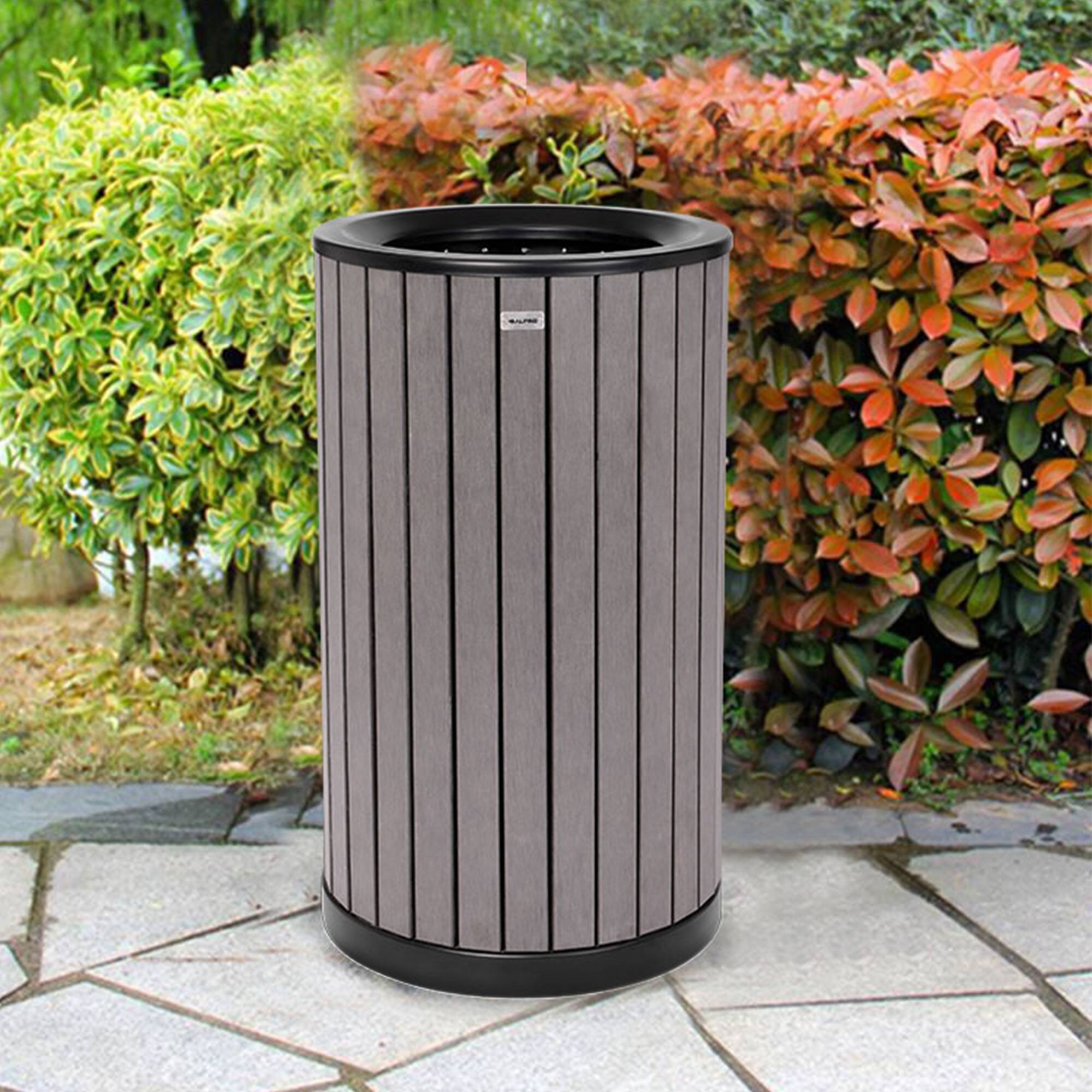 Alt View 10. Alpine Industries - 32 Gallon Outdoor Trash Can with Slatted Panels and Rain Bonnet Lid - Gray.