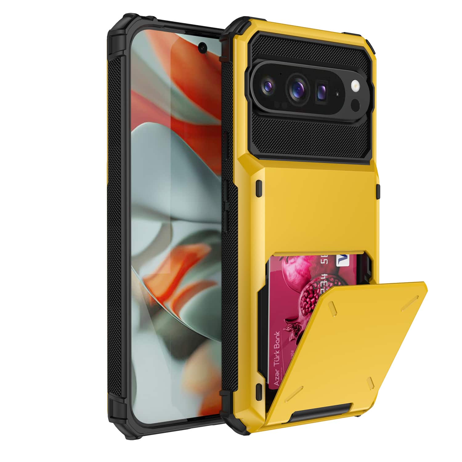 Dteck - for Google Pixel 9 / 9 Pro Dual Layer Protective Phone Case with Hidden 5-Card Holder Wallet Slot Flip Open Back Cover - Yellow price history on PriceWatchPro