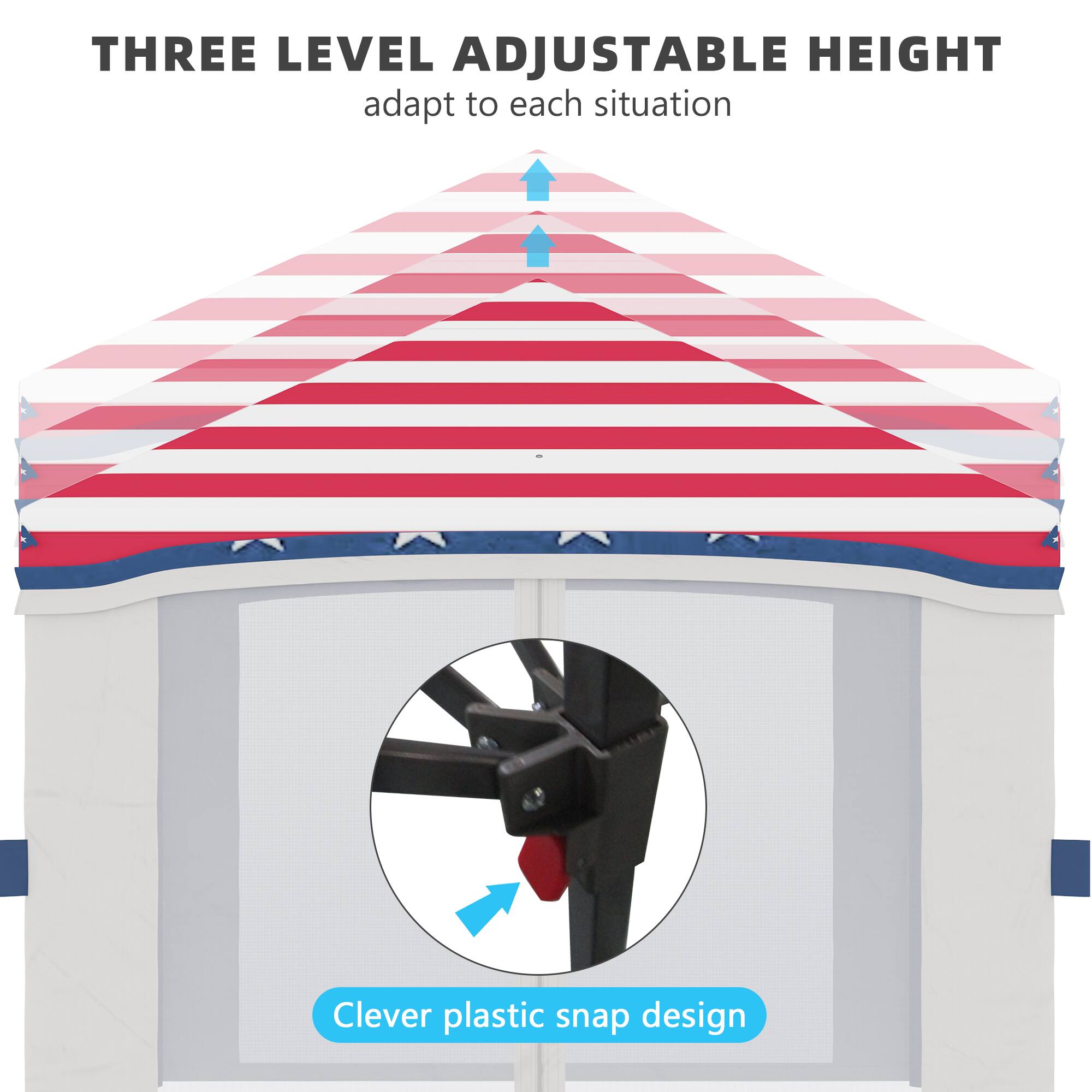 THREE LEVEL ADJUSTABLE HEIGHT
adapt to each situation
Clever plastic snap design