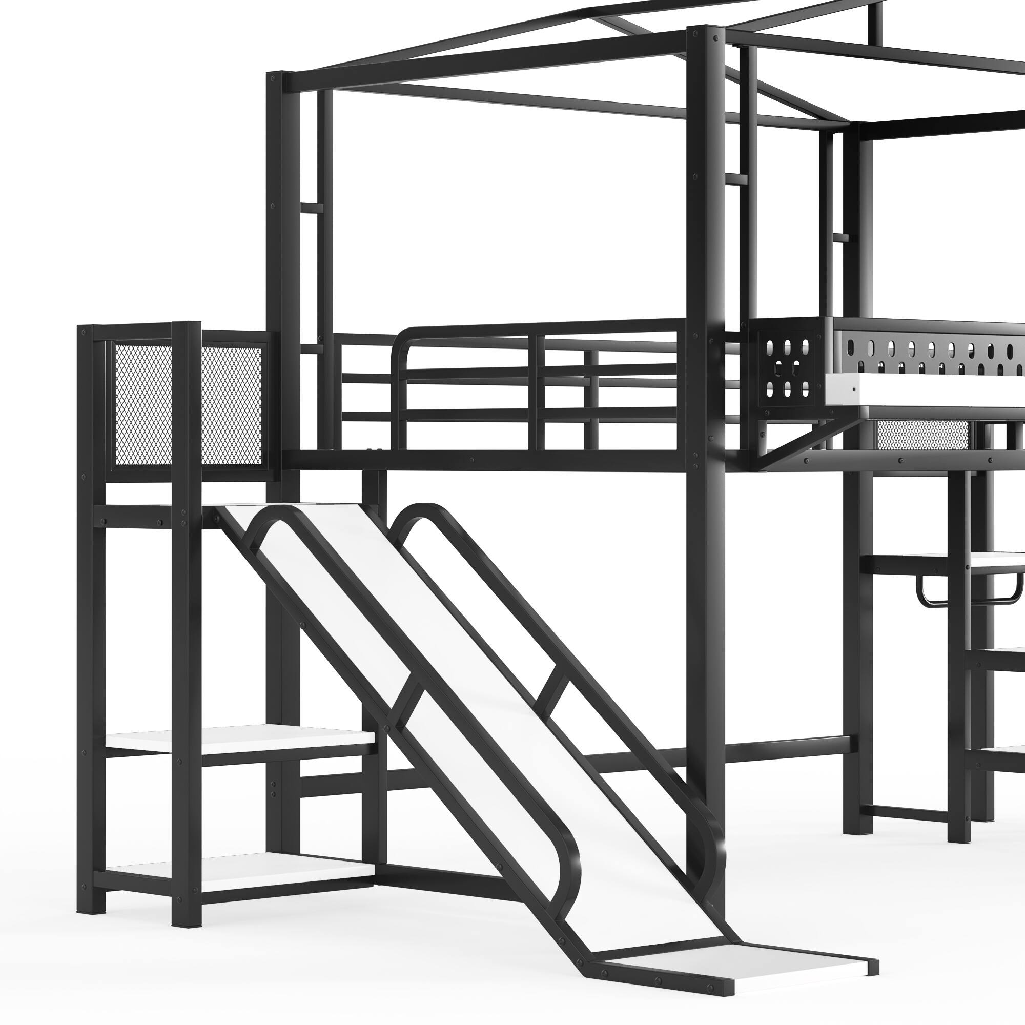 Alt View 7. Boyel Living - Full Size Loft Bed with Storage Stairs Shelves and Built in Wardrobe Metal Loft Bed Frame - Black.