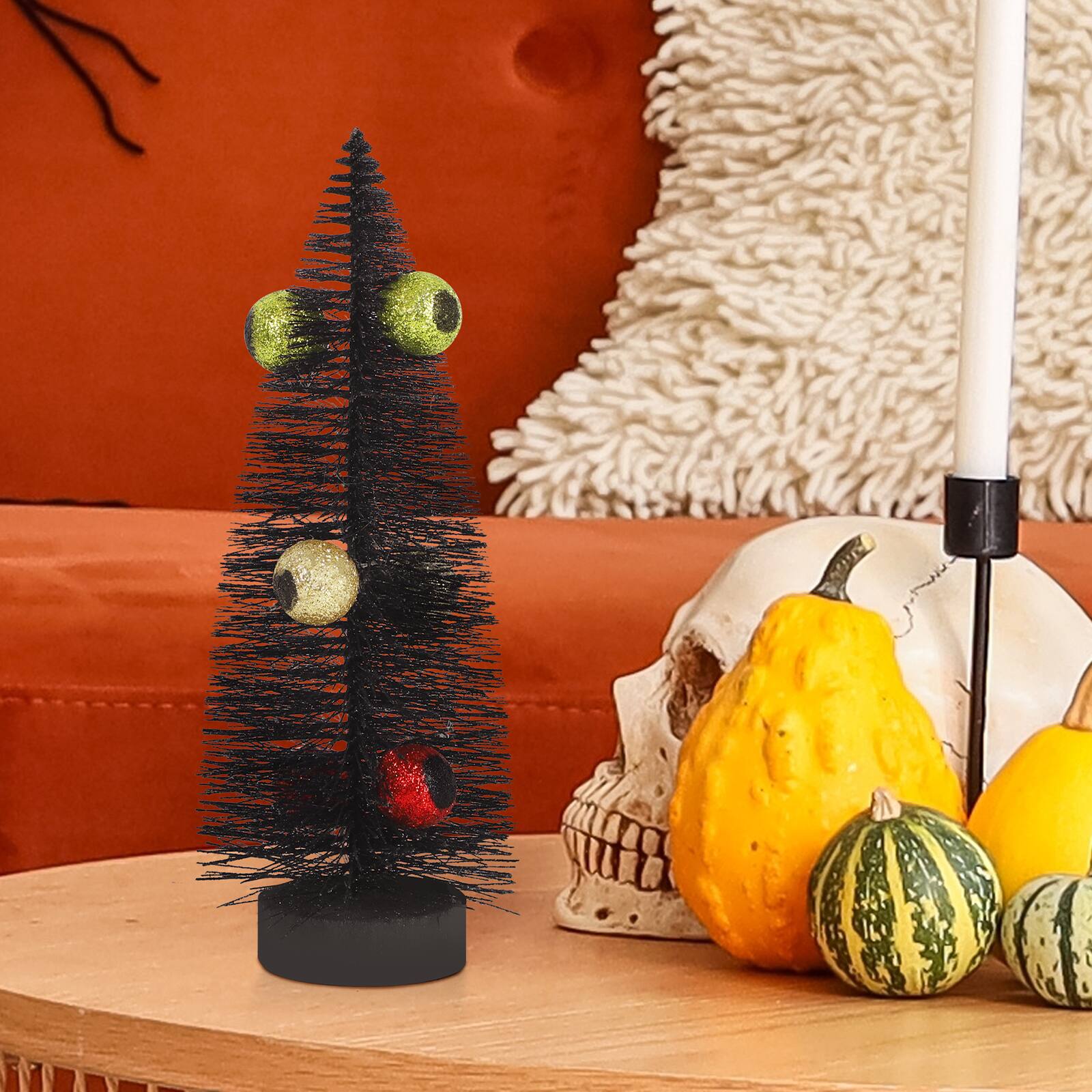 Alt View 2. Oumilen - 8.07 Inch Black Mini Halloween Tabletop Tree with Glitter Eyeball Ornaments, Spooky Small Decor for Table Shelf Mantel - Black.