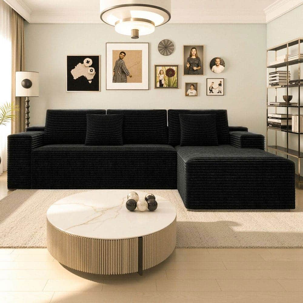 Kadyn - 104" Right Chaise Modular Sectional, Cloud Couch Design with Deep Seats and Ready to Use Setup, Black - Black