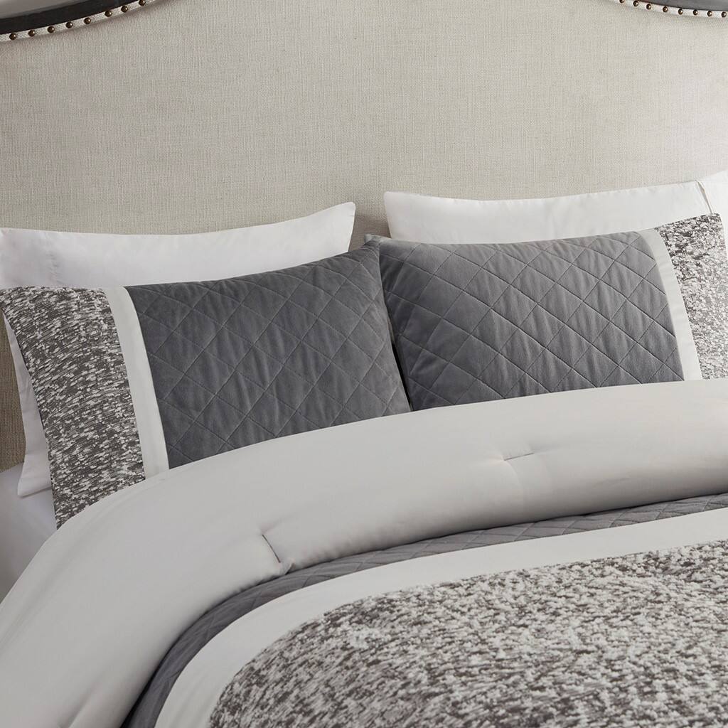 Alt View 2. Gracie Mills - Gracie Mills Cecilia 5 Piece Textured Jacquard Stripe Comforter Set with Throw Pillows - Grey.