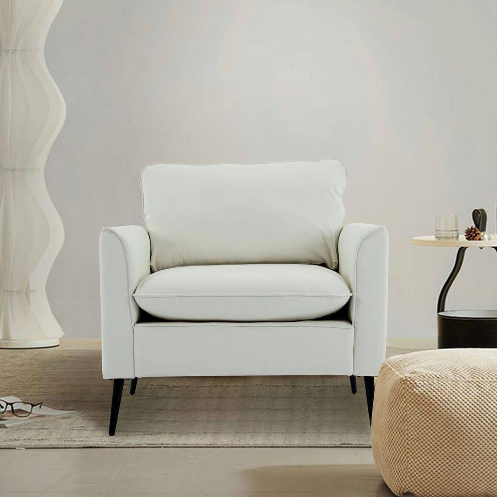Alt View 2. Kadyn - Faux Leather Upholstered 2-Piece Sofa Set, Nordic Retro Style Casual Sofa Chair for Living Room, Cream White - White.