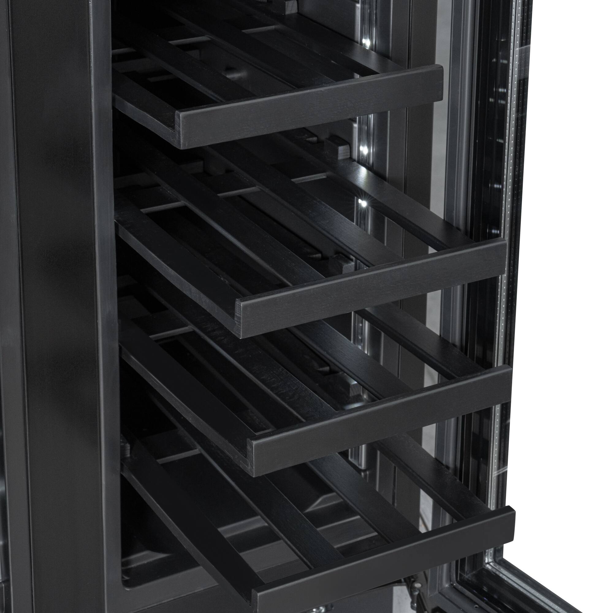 Alt View 5. Koolmore - 24" French Door Panel-Ready Cooler, Dual Zone, 20 Bottles Right / 2.1 Cu. Ft. Left, Black Shelves - Black.