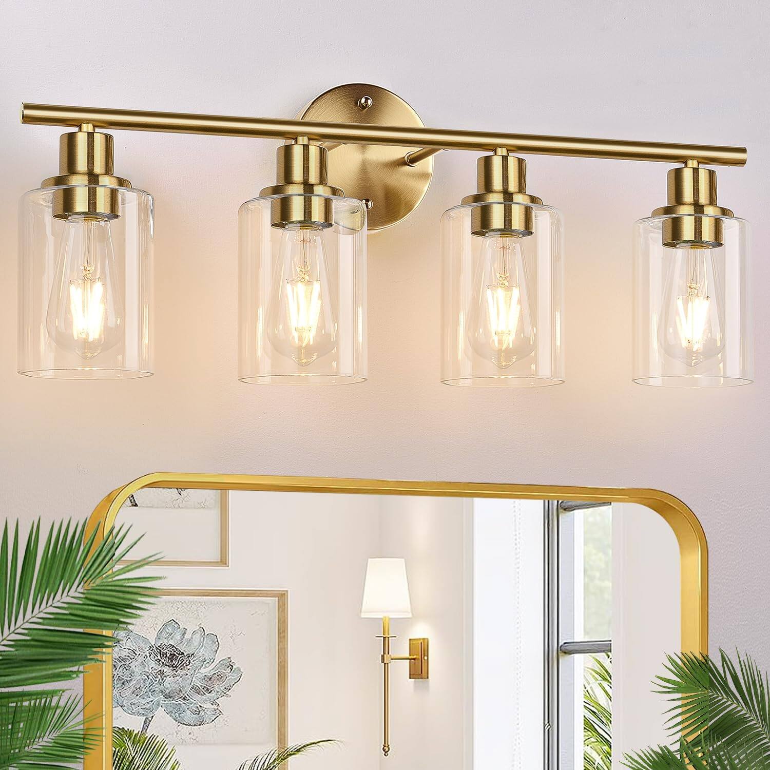 Dazzling Pops - Bathroom Light Fixtures Modern Vanity Lights With Clear Glass Shade Wall Lamp For Mirror Kitchen Living Roo - Brushed Gold 4-Light